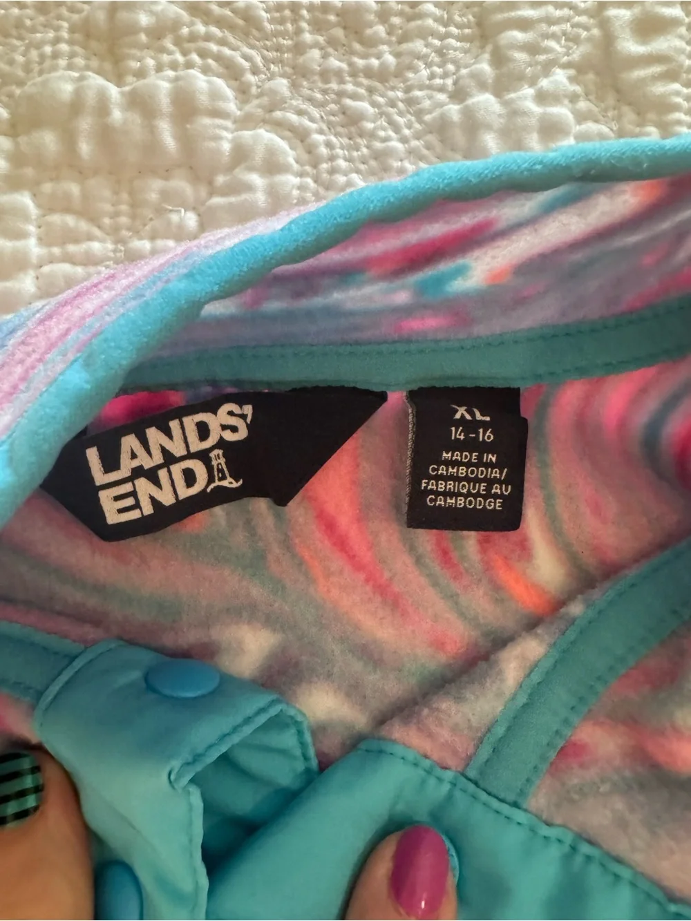 Lands' End Marble Swirl Fleece Pullover in Pink, Teal & Gray